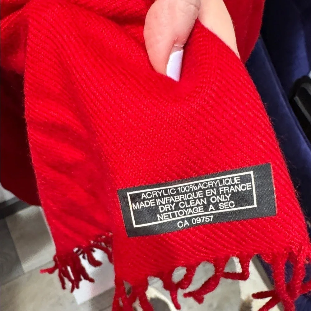 Unbranded Red Acrylic Knit Fringe Wrap‎ Shawl Made in France CA 09757